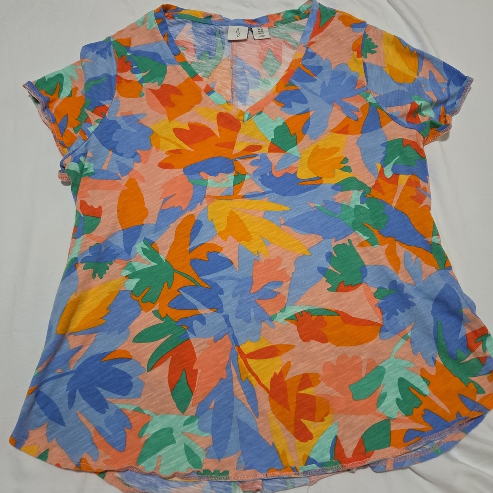 Joie Womens 1X Floral V Neck Top Multicolor 100% Cotton Short Sleeve Blouse